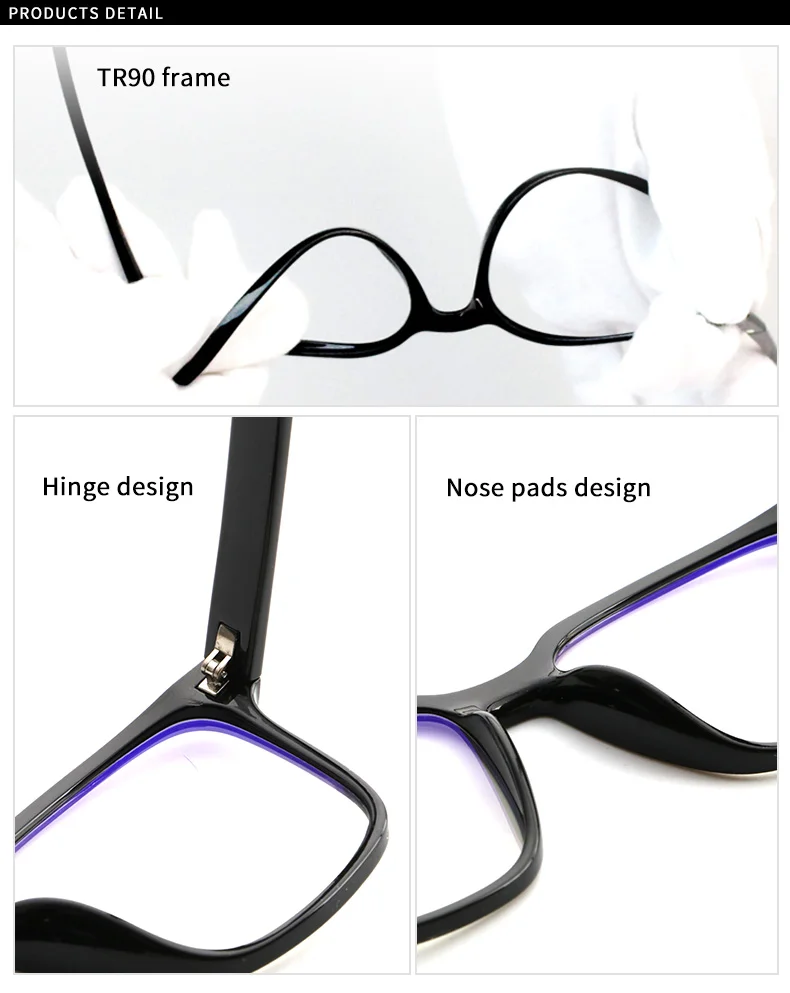 6 Colors TR90 Wholesale Clear TR90 Square Bluelight Eyewear Anti Blue Light Computer Eyeglasses Blue Light Blocking Glasses - Details 2