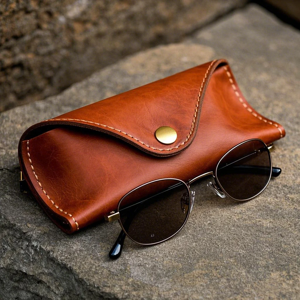 Customized Color GENUINE LEATHER Wholesale Custom Soft Portable Glasses Carrying Pouch Sunglasses Bag Bag Glasses Case Luxury Leather - Details 1