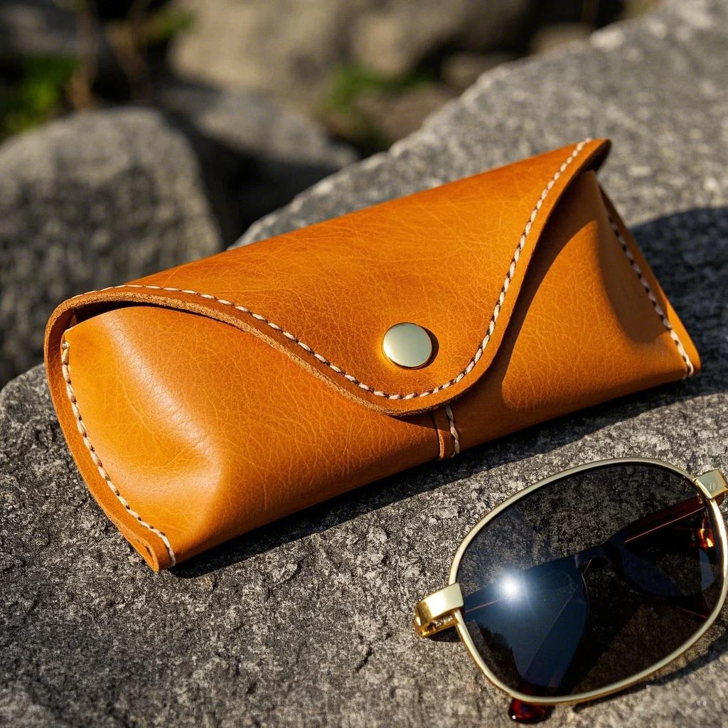 Customized Color GENUINE LEATHER Wholesale Custom Soft Portable Glasses Carrying Pouch Sunglasses Bag Bag Glasses Case Luxury Leather - Details 2