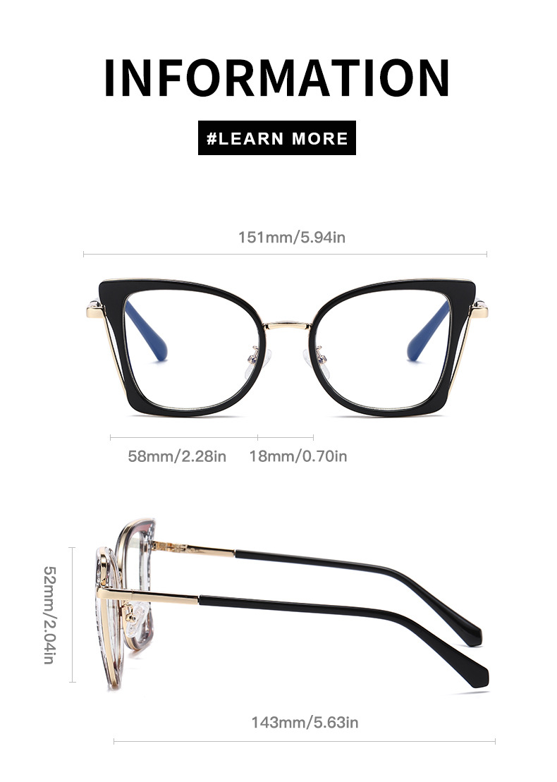 Black TR90 Trendy Women's Optical Frames - Anti-Blue Light & Prescription Ready – Versatile Everyday Eyewear - Details 9
