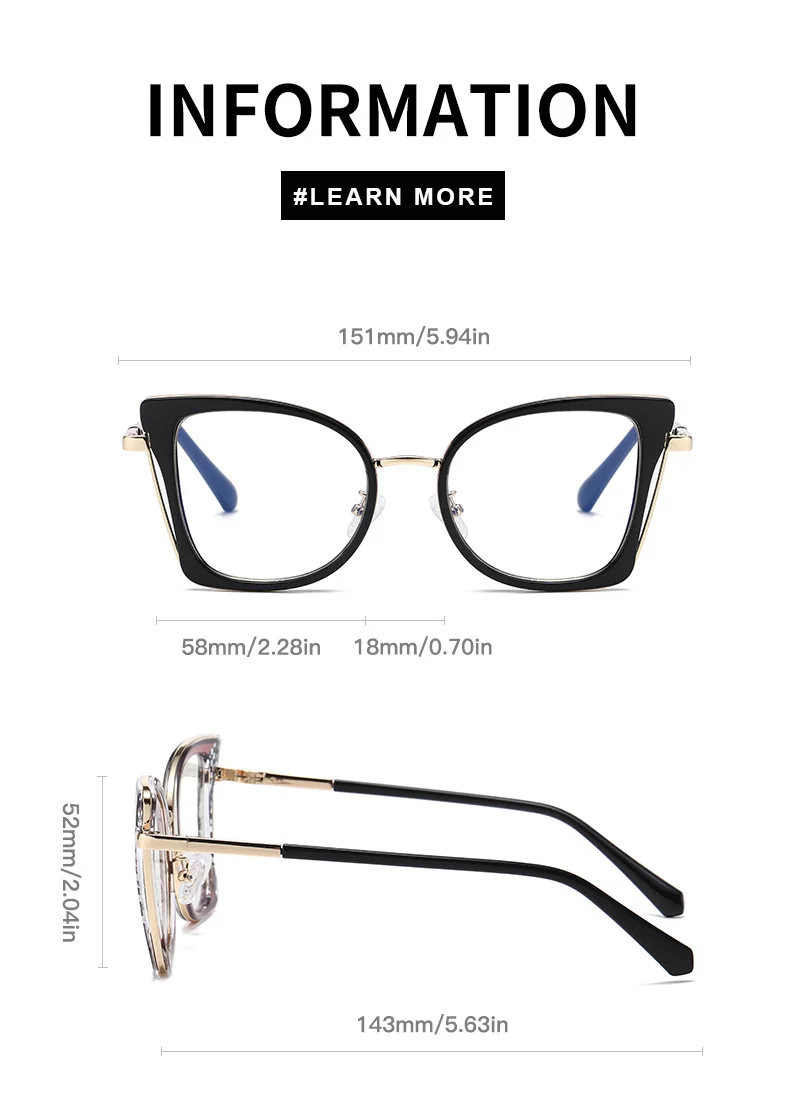 Black TR90 Trendy Women's Optical Frames - Anti-Blue Light & Prescription Ready – Versatile Everyday Eyewear - Details 9