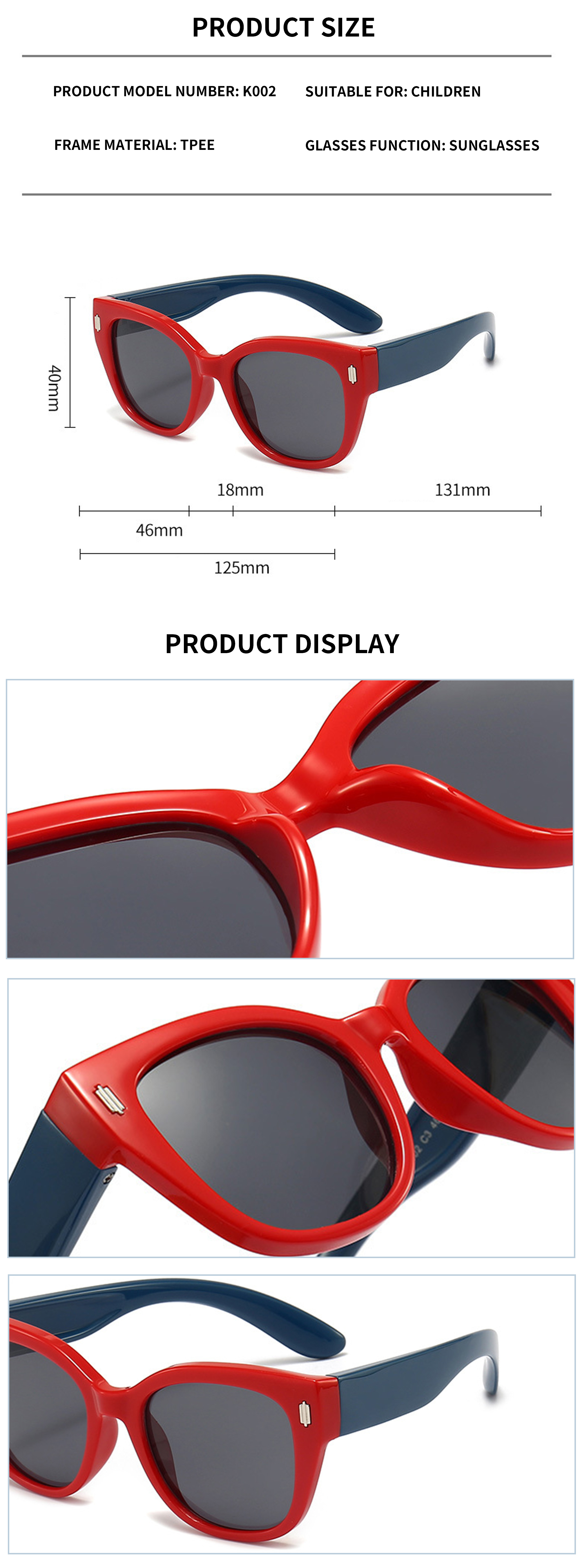 Custom Private Label Party Sun Glasses Fashion Design New Sunglasses Silicone Tpee Children's TAC Sunglasses Details and Specifications