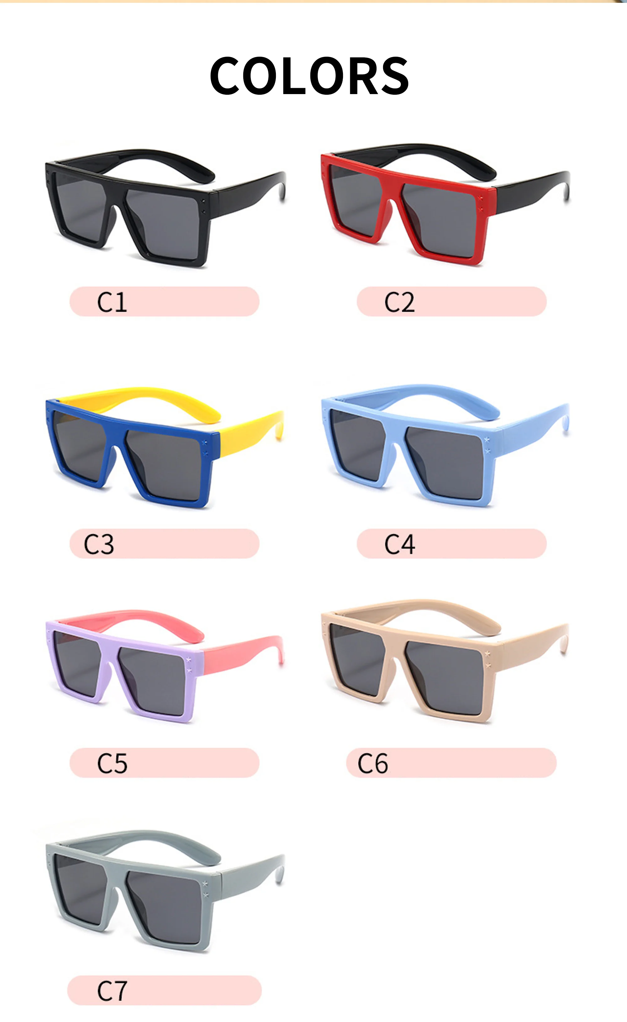  SILICONE TPEE Hot Sale Popular Products Sunglasses Fashionable UV400 Vintage Square Frame Custom Colorful Sunglasses for Kids - Details 2