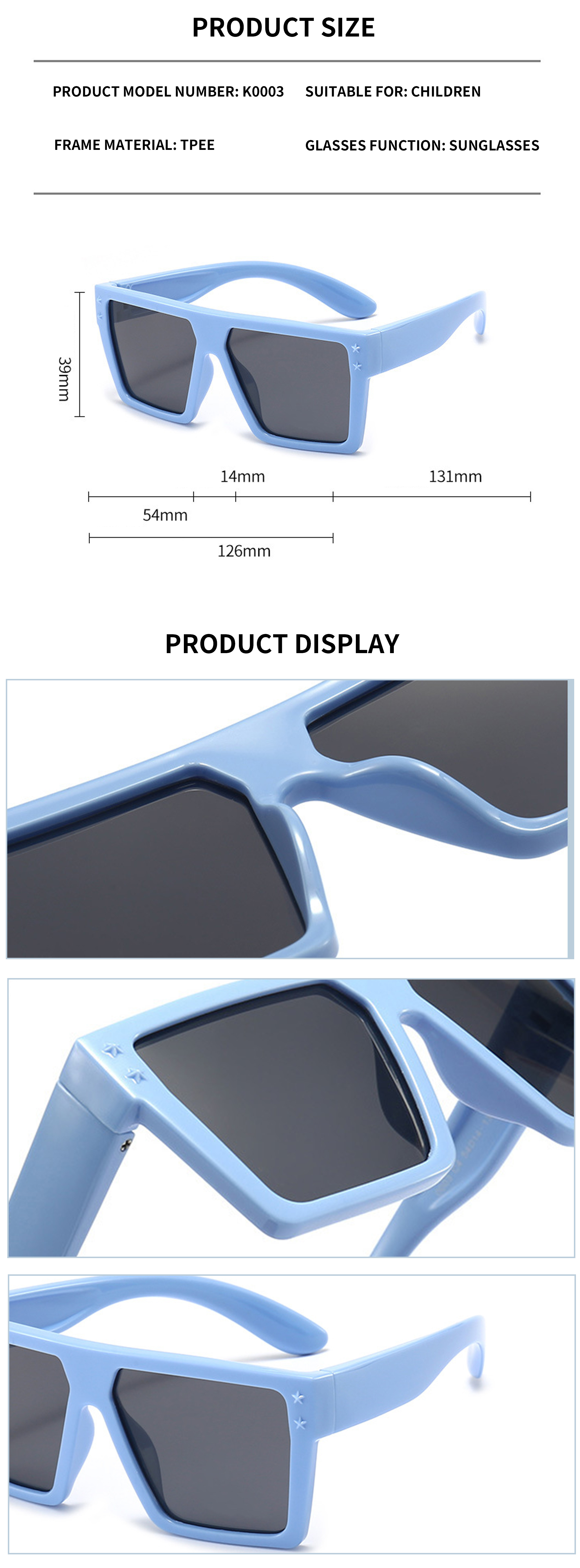 Hot Sale Popular Products Sunglasses Fashionable UV400 Vintage Square Frame Custom Colorful Sunglasses for Kids Details and Specifications