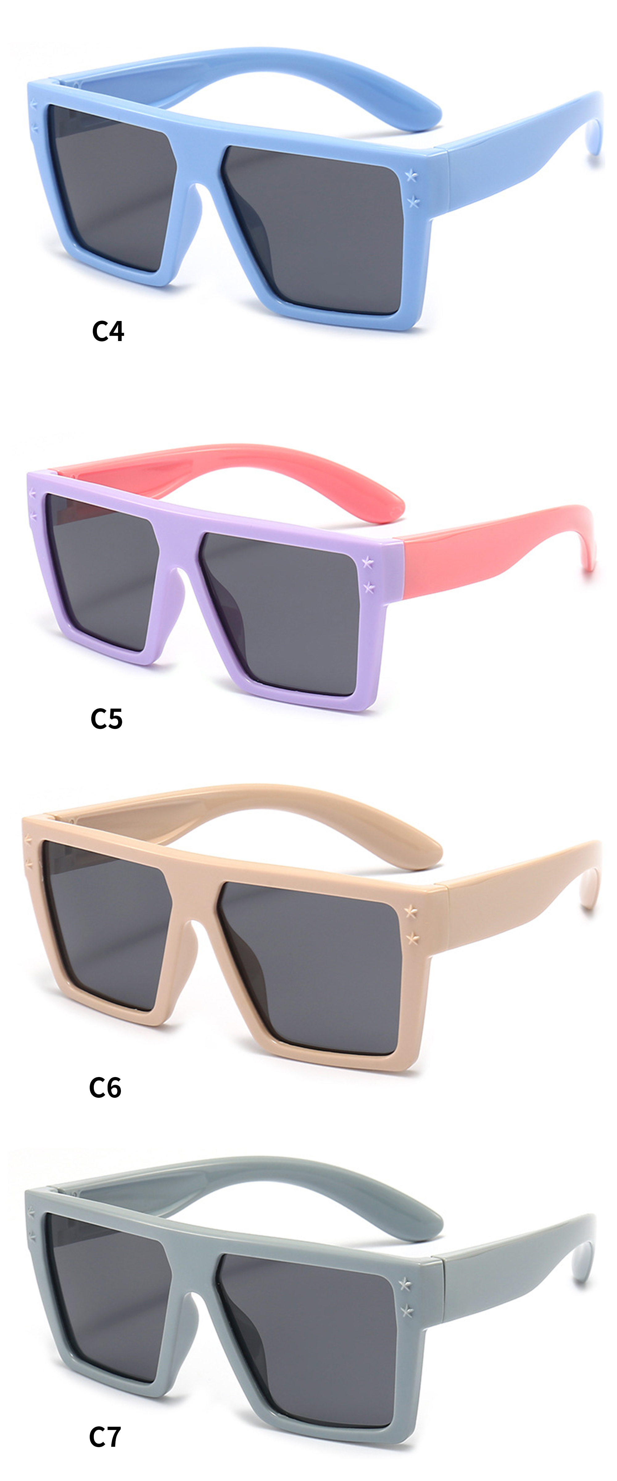 Hot Sale Popular Products Sunglasses Fashionable UV400 Vintage Square Frame Custom Colorful Sunglasses for Kids Details and Specifications