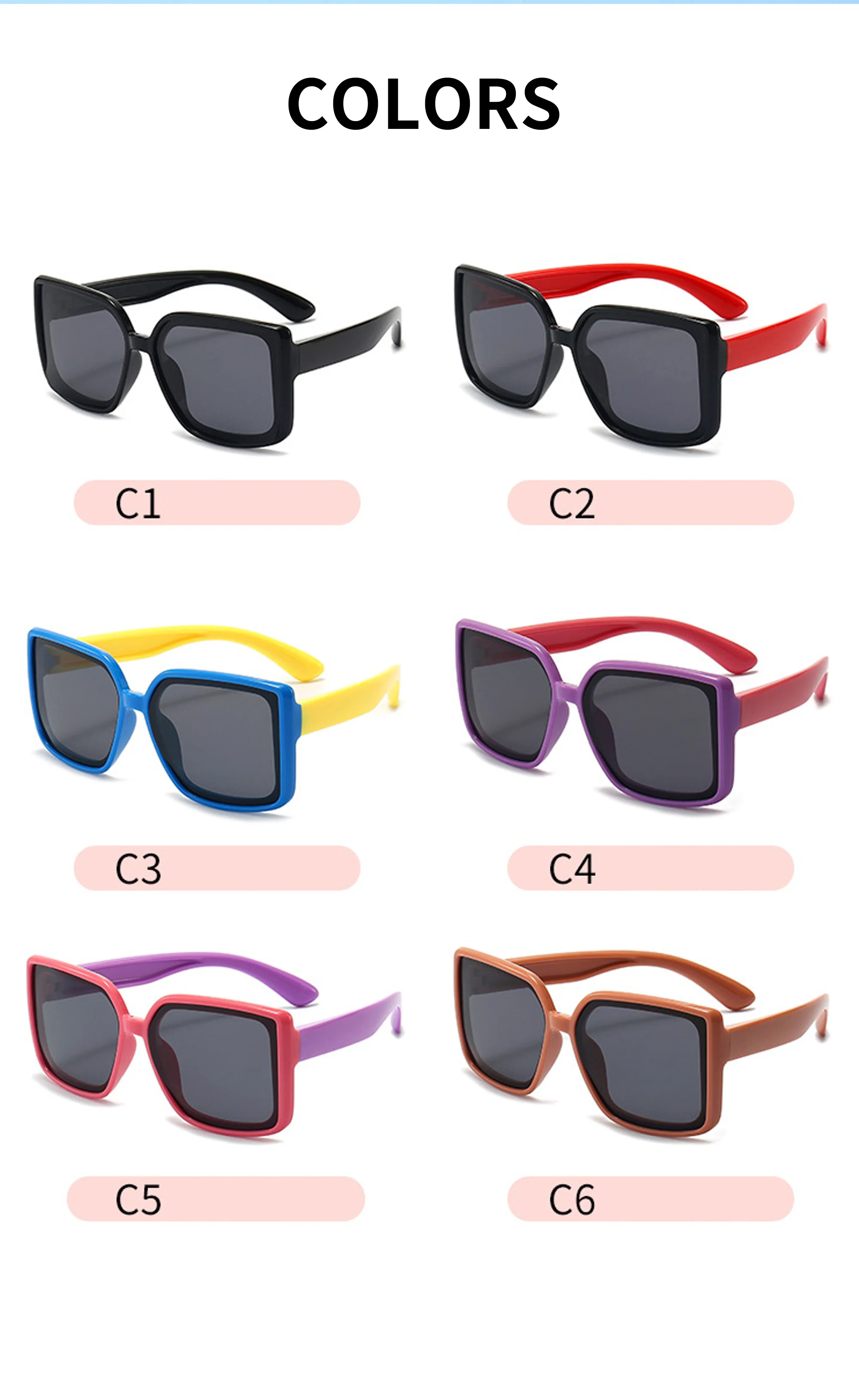   Hot Selling Girls Boys Big Frame Sunglasses Designer Customize Polarized Square Oversized Kids Sunglasses - Details 1