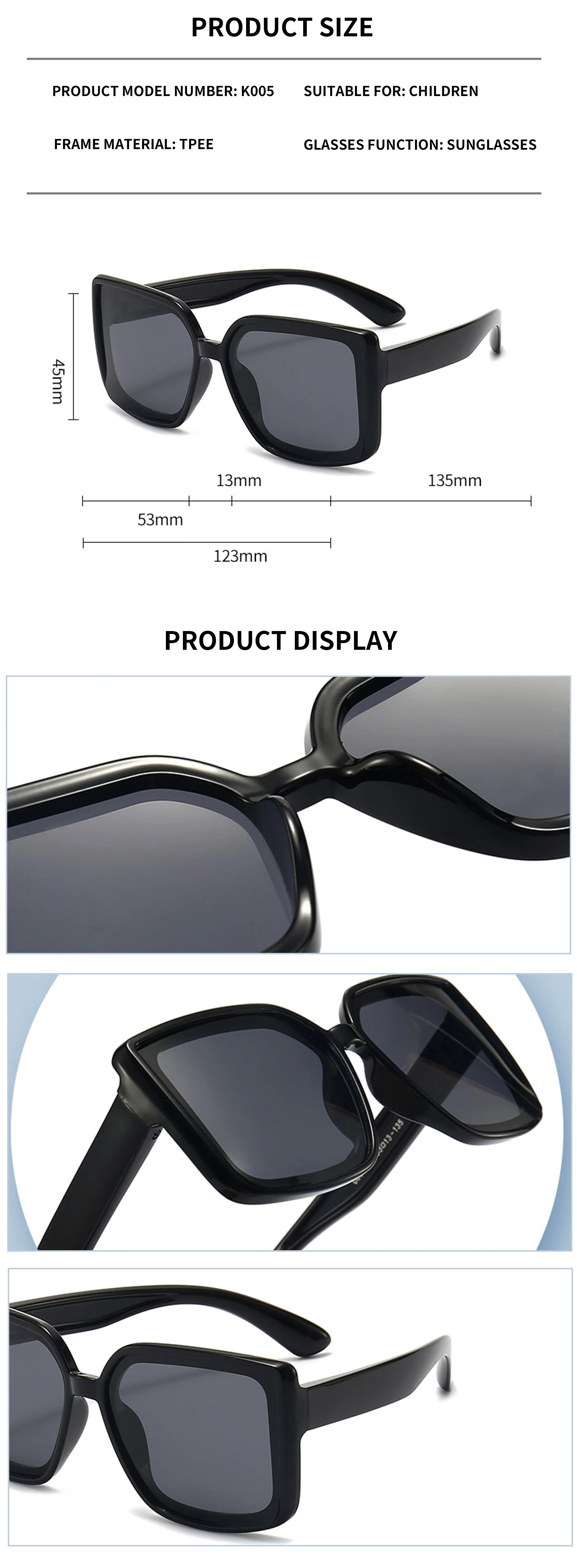   Hot Selling Girls Boys Big Frame Sunglasses Designer Customize Polarized Square Oversized Kids Sunglasses - Details 2