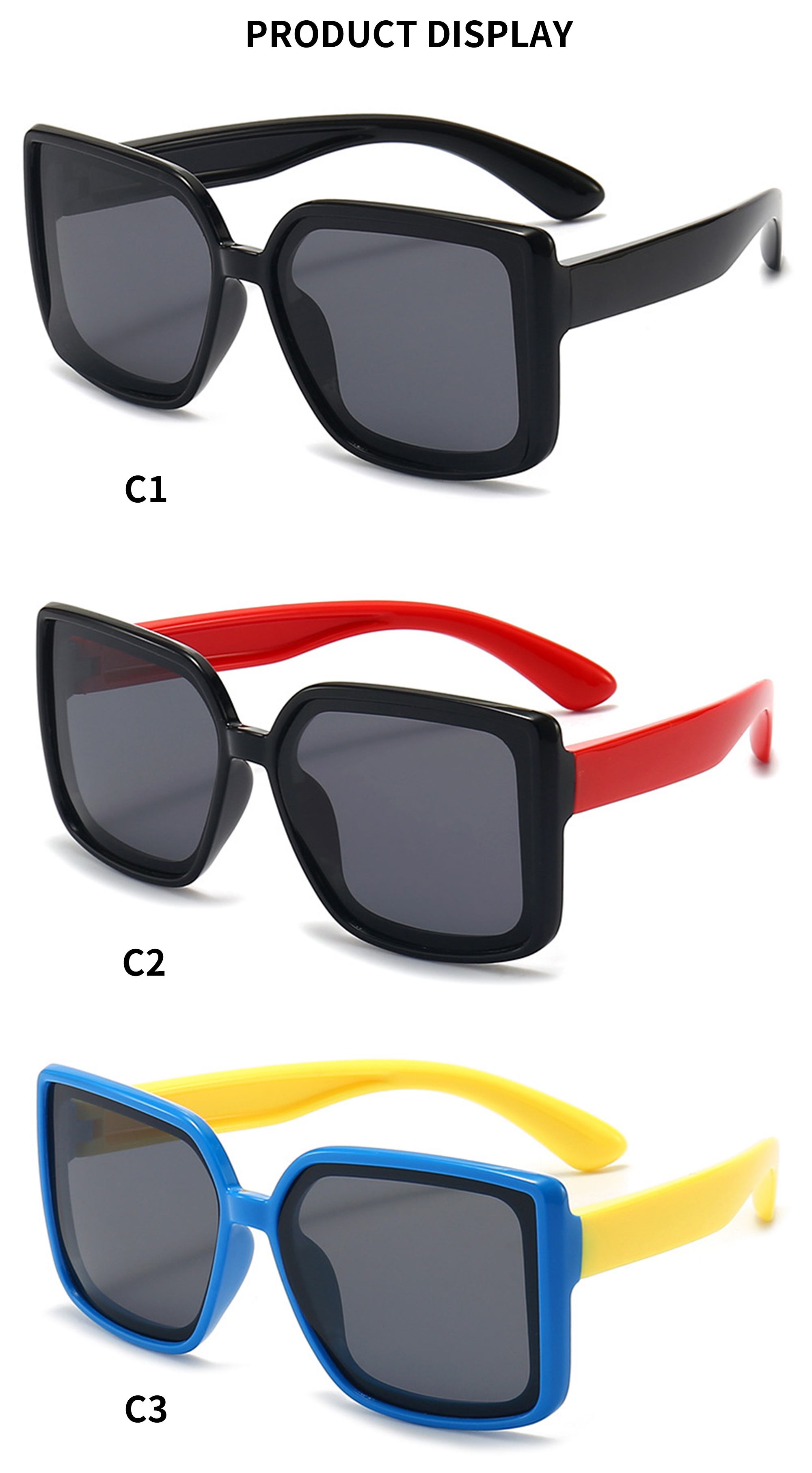 Hot Selling Girls Boys Big Frame Sunglasses Designer Customize Polarized Square Oversized Kids Sunglasses Details and Specifications