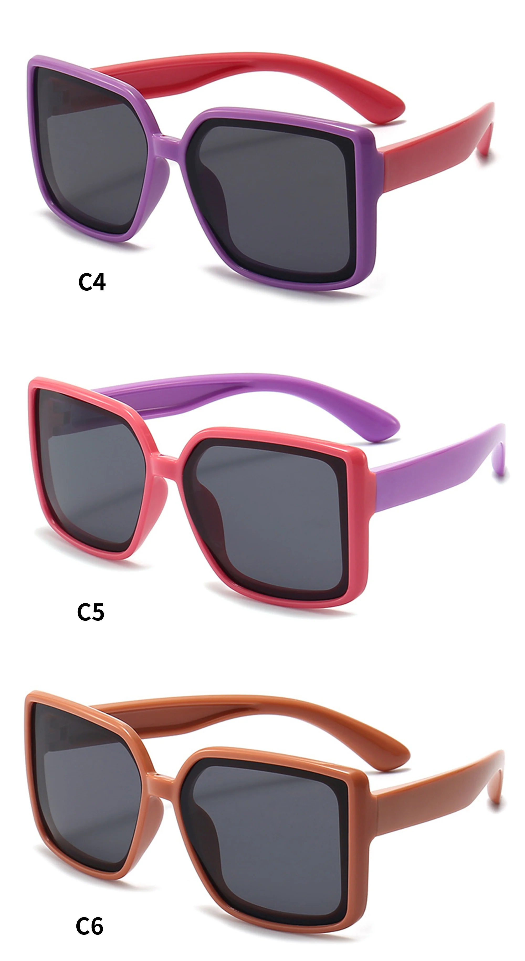   Hot Selling Girls Boys Big Frame Sunglasses Designer Customize Polarized Square Oversized Kids Sunglasses - Details 4