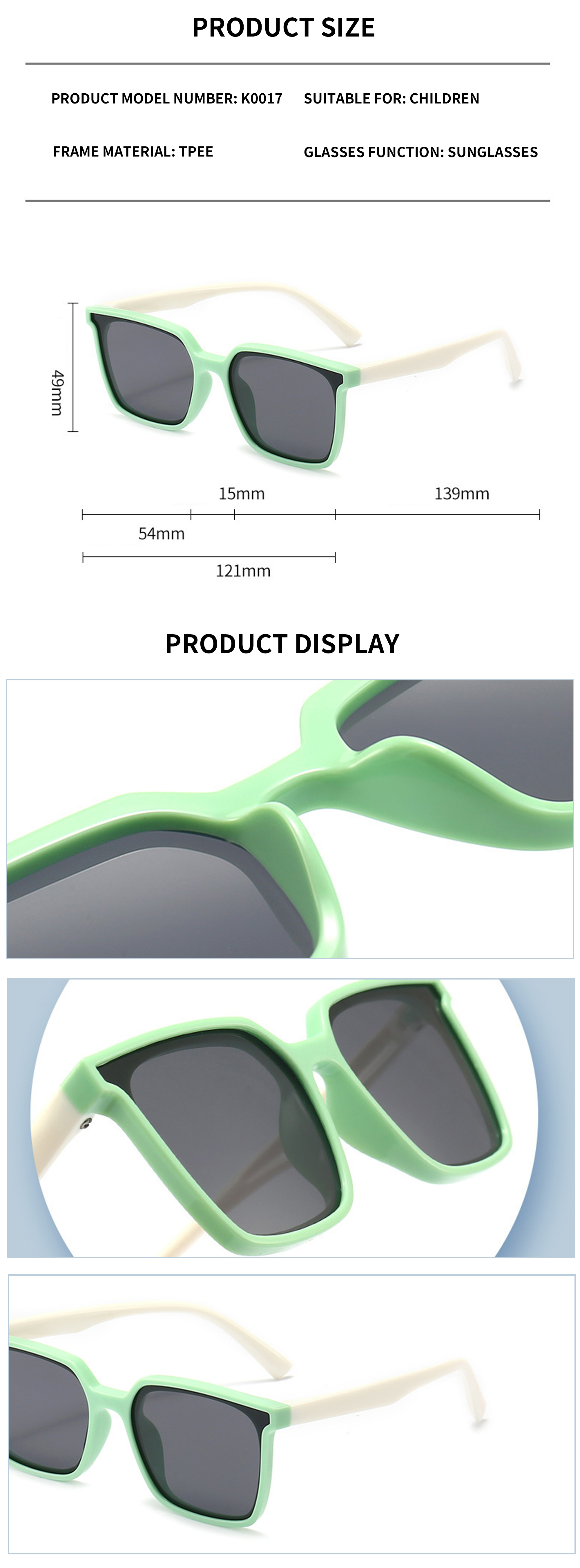 High Quality Square Shape Girls Boys Kids 8 Colors Uv400 Sunglasses Oversize Vintage Fashion Designer Baby Sunglasses Details and Specifications