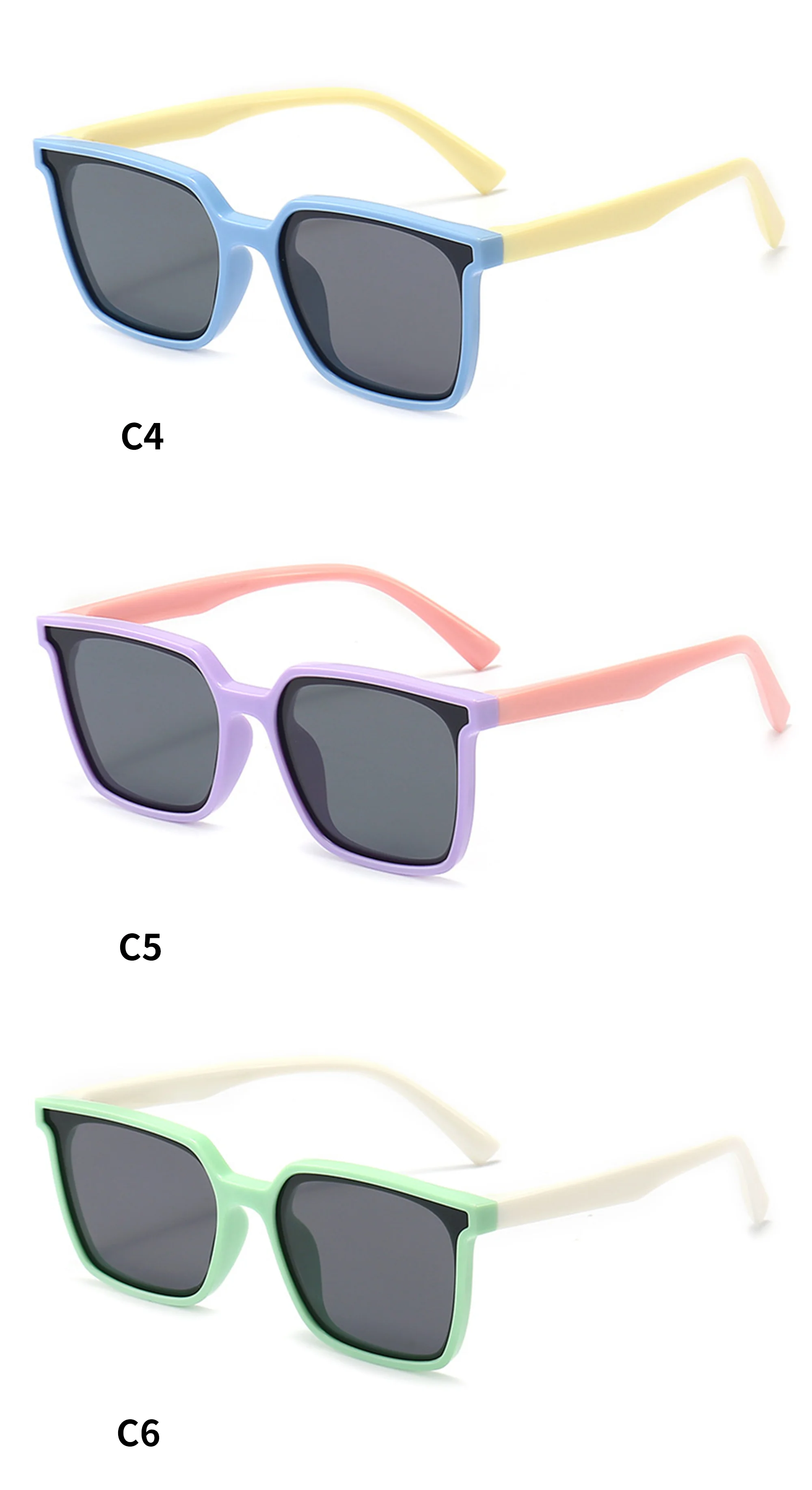 SILICONE TPEE High Quality Square Shape Girls Boys Kids 8 Colors Uv400 Sunglasses Oversize Vintage Fashion Designer Baby Sunglasses - Details 5