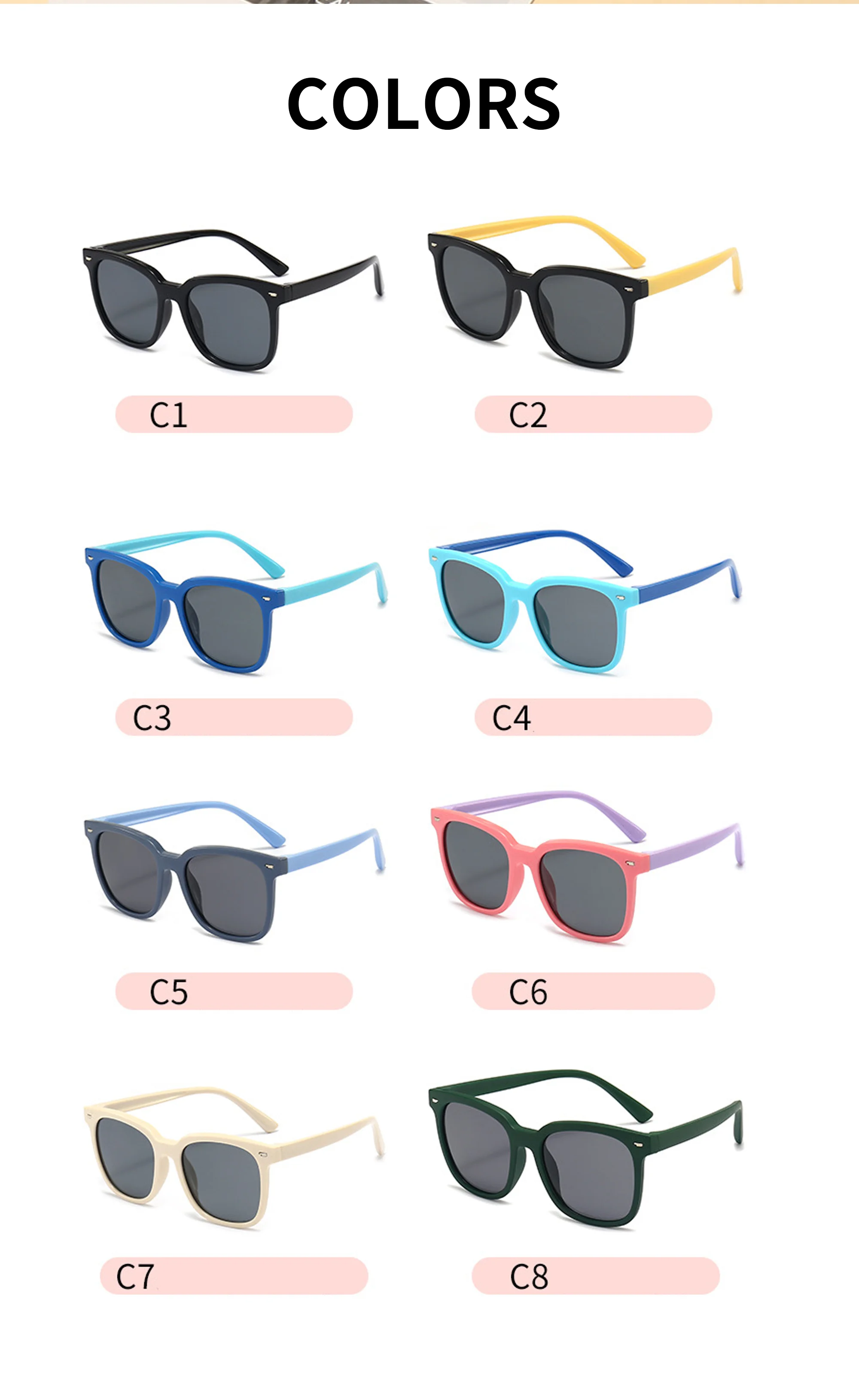 TPEE 2025 Custom Logo TPEE TAC Classic Sun Glasses Square Traveling Baby Children's Trendy Sunglasses - Details 2