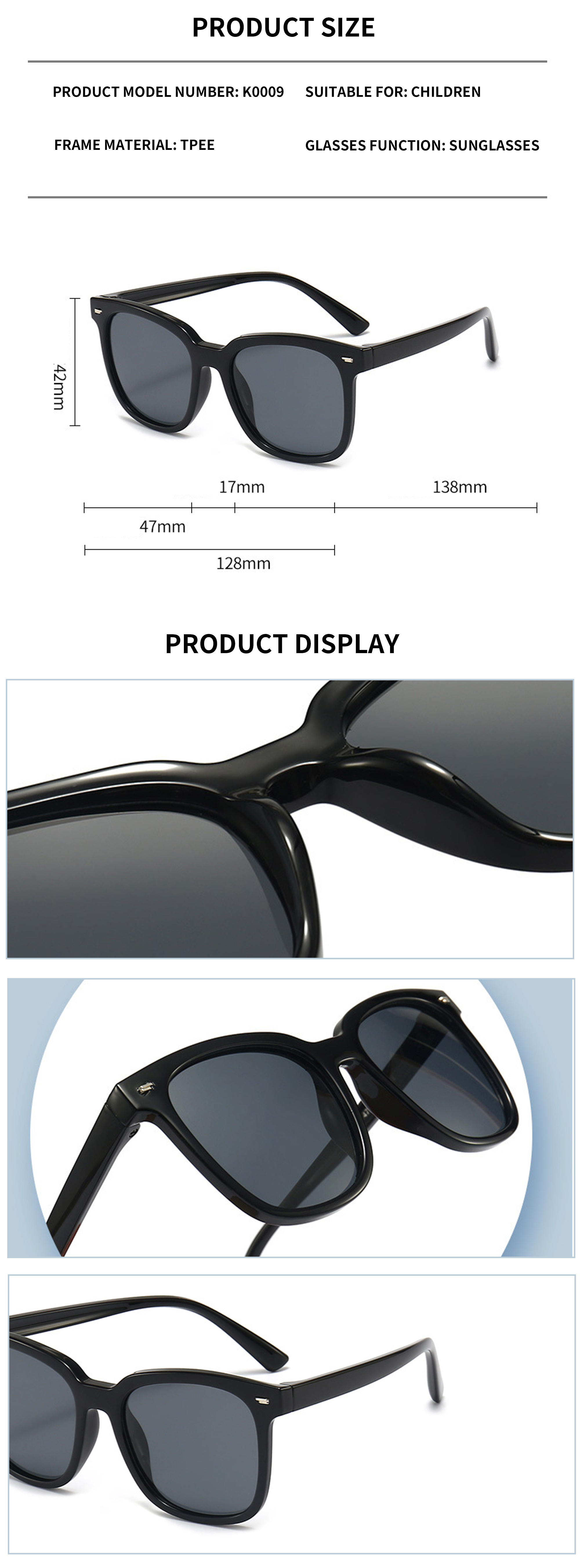 TPEE 2025 Custom Logo TPEE TAC Classic Sun Glasses Square Traveling Baby Children's Trendy Sunglasses - Details 3