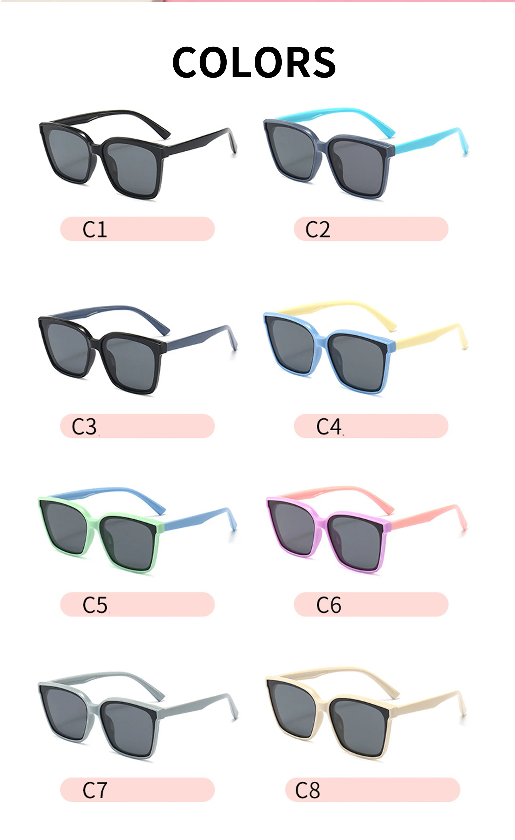 TPEE TPEE Kids Sunglasses Trendy 2025 Kids Square Sunglasses Frame Custom Logo Sun Shades Glasses for Children Girls Boys - Details 2