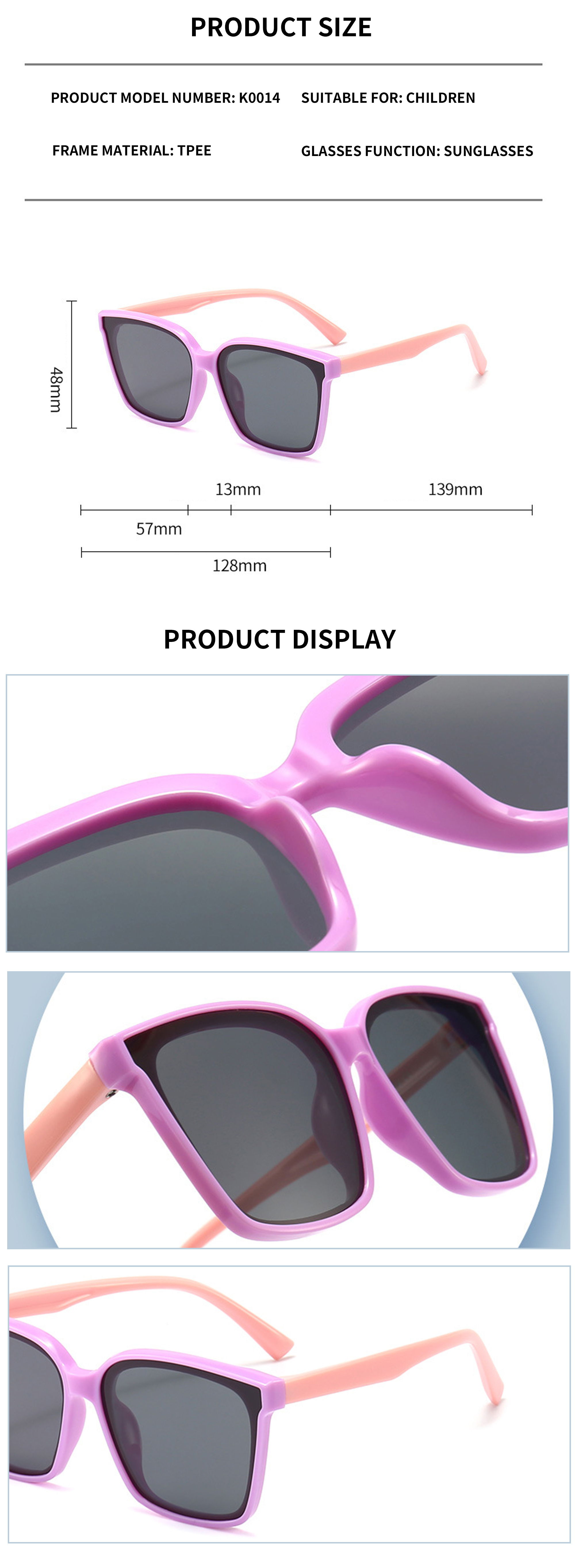 TPEE Kids Sunglasses Trendy 2025 Kids Square Sunglasses Frame Custom Logo Sun Shades Glasses for Children Girls Boys Details and Specifications