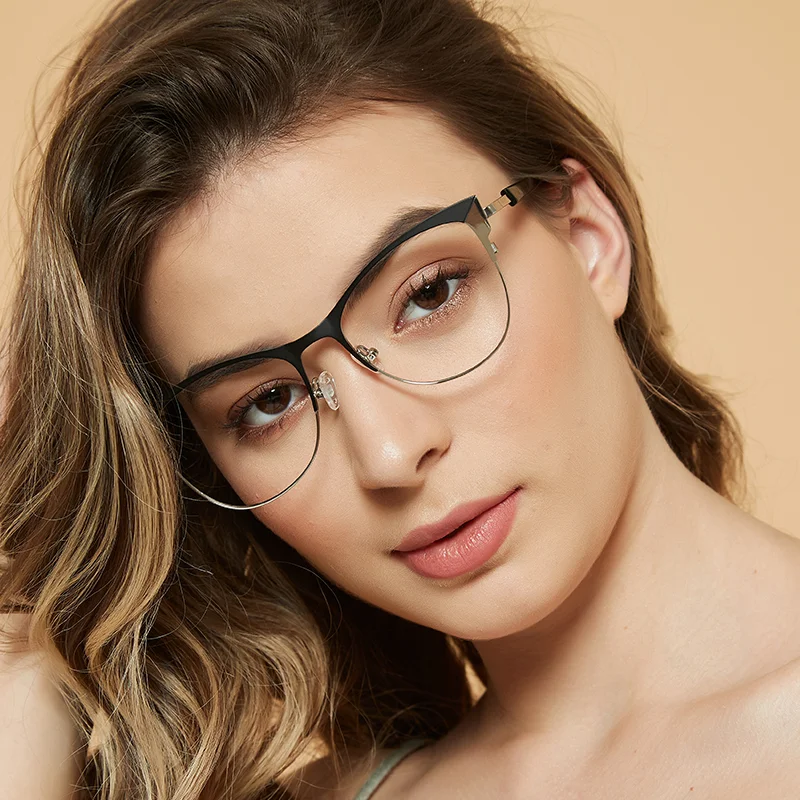 Custom Colors Metal Glitter pink Women Cat Eye Optical Eyeglasses Frames Metal Eyewear Delicate Blue Light Blocking Glasses Computer - Details 1