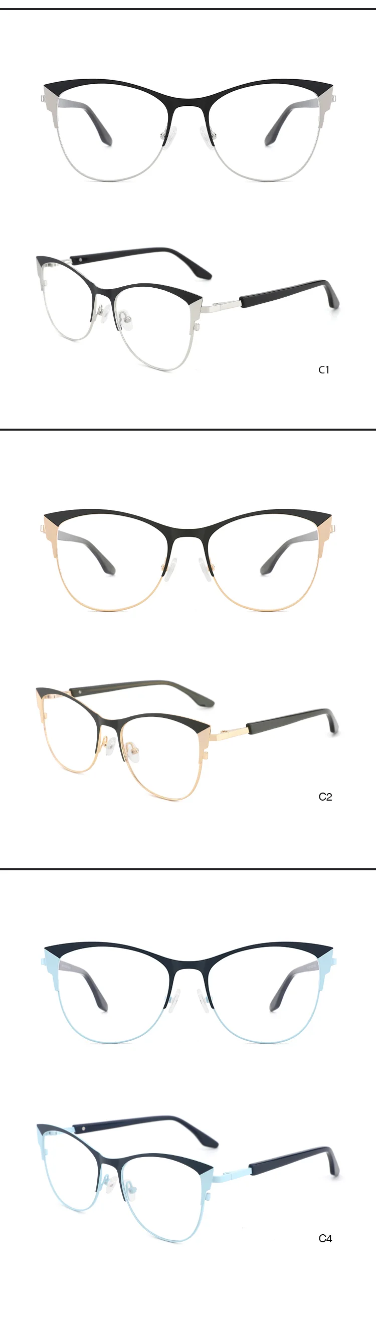 Custom Colors Metal Glitter pink Women Cat Eye Optical Eyeglasses Frames Metal Eyewear Delicate Blue Light Blocking Glasses Computer - Details 3