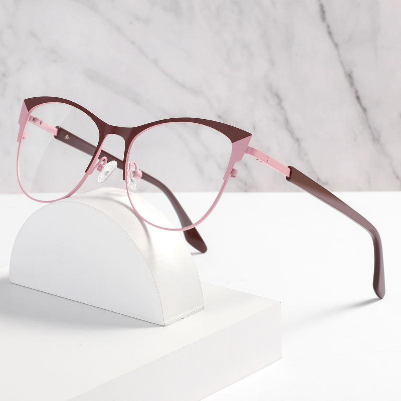 Glitter pink Women Cat Eye Optical Eyeglasses Frames Metal Eyewear Delicate Blue Light Blocking Glasses Computer Custom Eyewear