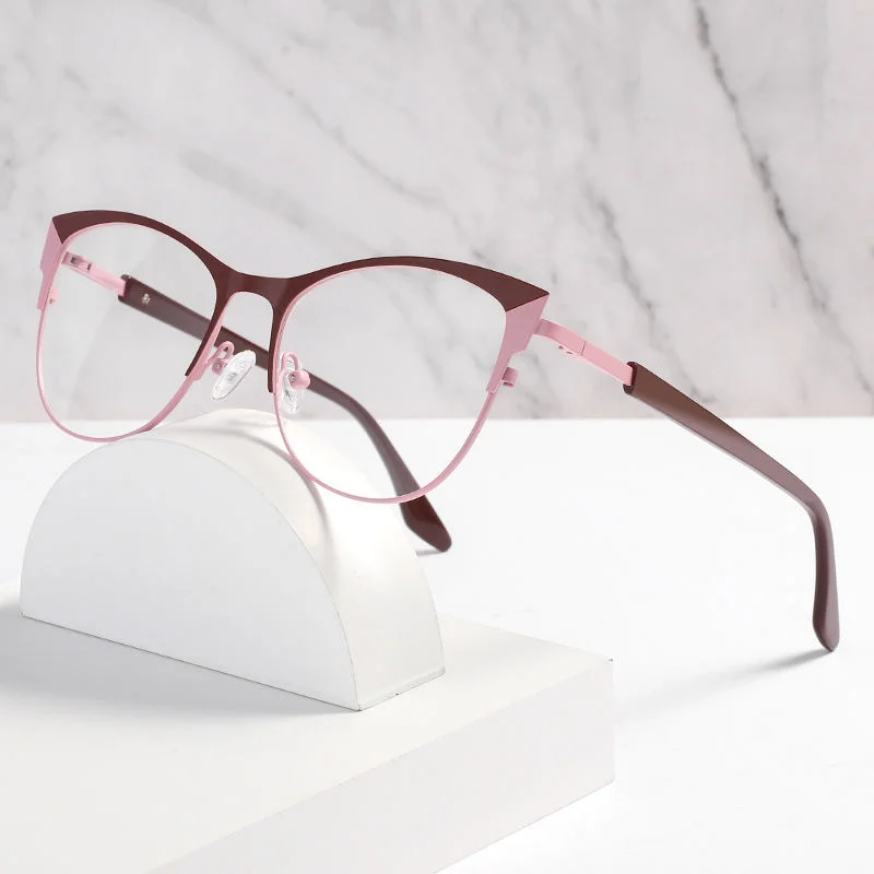 Custom Colors Metal Glitter pink Women Cat Eye Optical Eyeglasses Frames Metal Eyewear Delicate Blue Light Blocking Glasses Computer - View 2