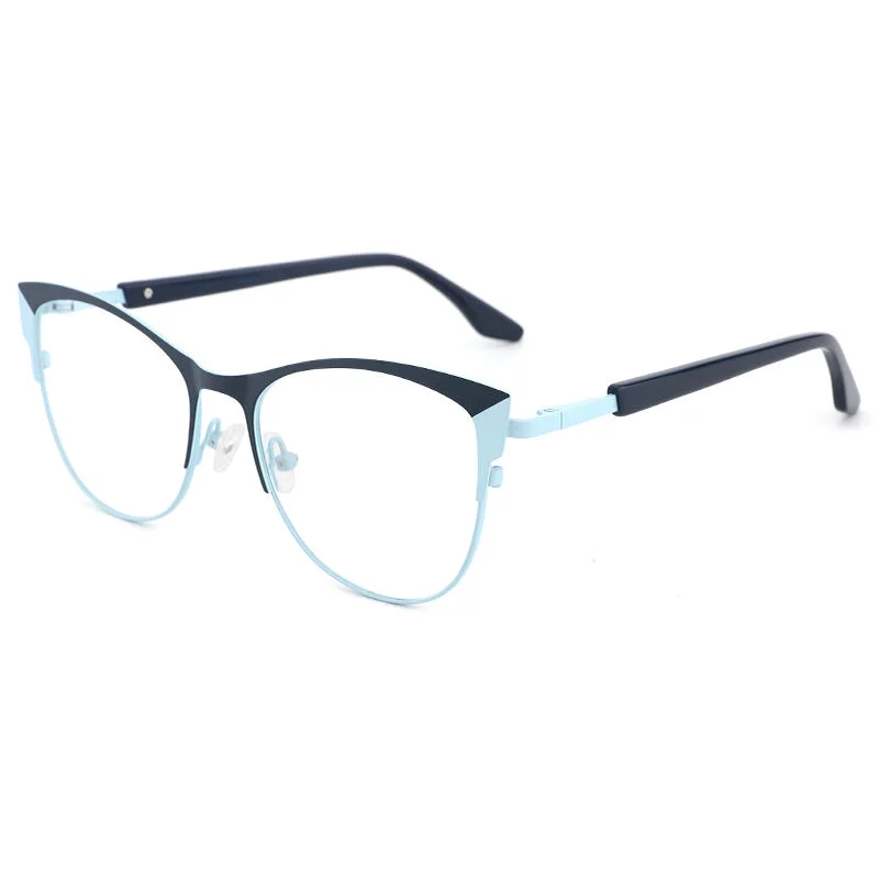 Custom Colors Metal Glitter pink Women Cat Eye Optical Eyeglasses Frames Metal Eyewear Delicate Blue Light Blocking Glasses Computer - View 5