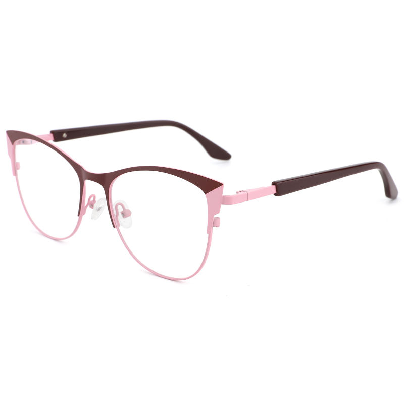 Glitter pink Women Cat Eye Optical Eyeglasses Frames Metal Eyewear Delicate Blue Light Blocking Glasses Computer Custom Eyewear