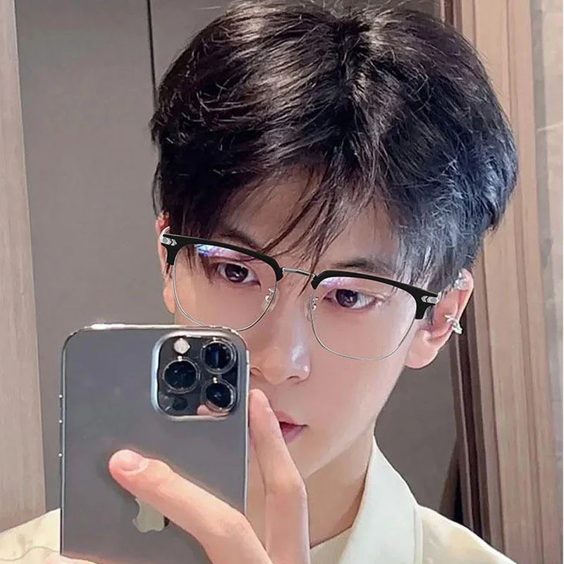 High-End Retro Men's Eyeglasses Frames New Style Plain High-Definition Anti-Blue Light Myopia Glasses High-End Frame Frame - Details 2