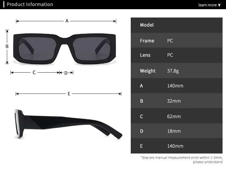Brown, White, Tawny, Black, leopard PC Men'S Uv400 Retro Men Vintage Black Lens Sun Glasses Men Black Rectangle Shades 2025 Fashion Sunglasses - Details 1