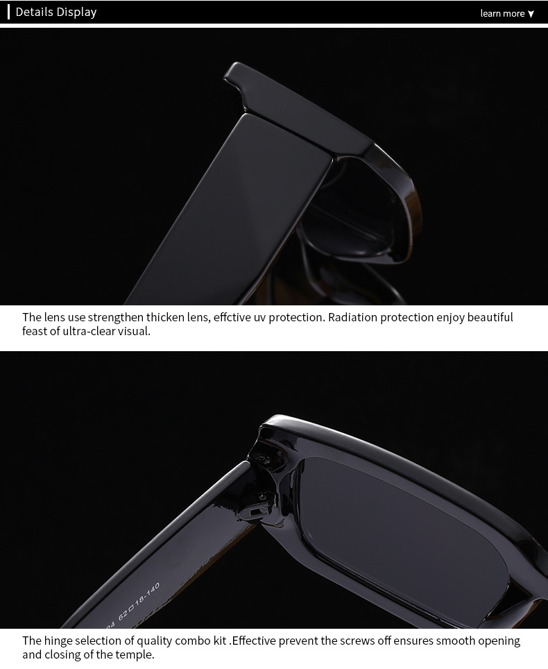 Brown, White, Tawny, Black, leopard PC Men'S Uv400 Retro Men Vintage Black Lens Sun Glasses Men Black Rectangle Shades 2025 Fashion Sunglasses - Details 5