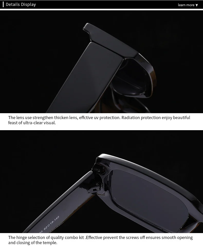 Brown, White, Tawny, Black, leopard PC Men'S Uv400 Retro Men Vintage Black Lens Sun Glasses Men Black Rectangle Shades 2025 Fashion Sunglasses - Details 5