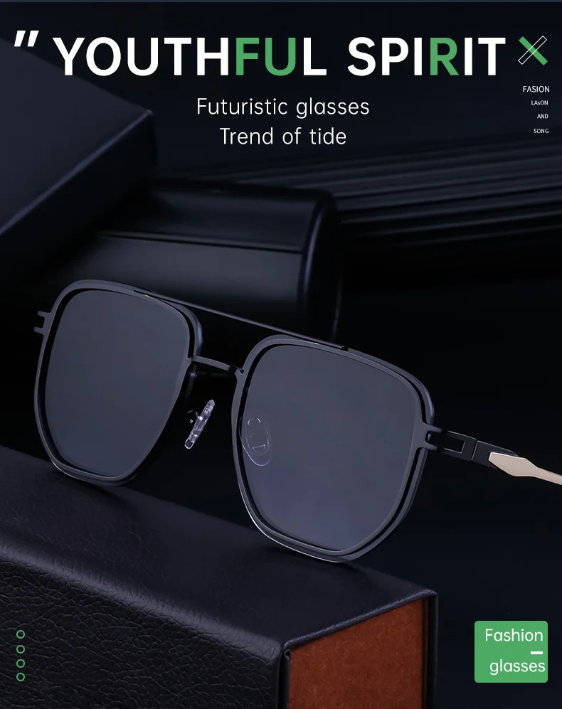 Blue, Green, Brown, Gray, Black, Silver  Partagas Wholesale Fashion Trendy Designer Metal Square Frame Double Bridge UV400 Shades Sun Glasses Sunglasses for Men - Details 1