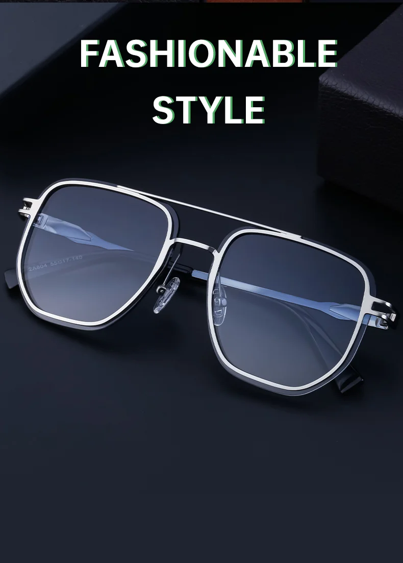 Blue, Green, Brown, Gray, Black, Silver  Partagas Wholesale Fashion Trendy Designer Metal Square Frame Double Bridge UV400 Shades Sun Glasses Sunglasses for Men - Details 2