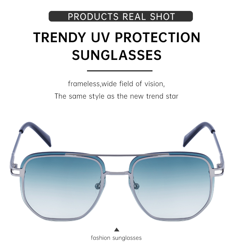 Blue, Green, Brown, Gray, Black, Silver Partagas Wholesale Fashion Trendy Designer Metal Square Frame Double Bridge UV400 Shades Sun Glasses Sunglasses for Men - Details 6