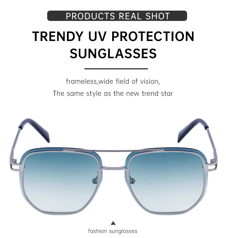 Blue, Green, Brown, Gray, Black, Silver  Partagas Wholesale Fashion Trendy Designer Metal Square Frame Double Bridge UV400 Shades Sun Glasses Sunglasses for Men - Details 6