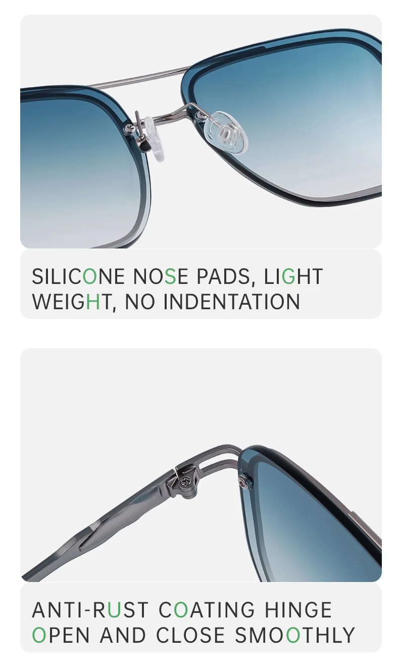 Blue, Green, Brown, Gray, Black, Silver Partagas Wholesale Fashion Trendy Designer Metal Square Frame Double Bridge UV400 Shades Sun Glasses Sunglasses for Men - Details 8