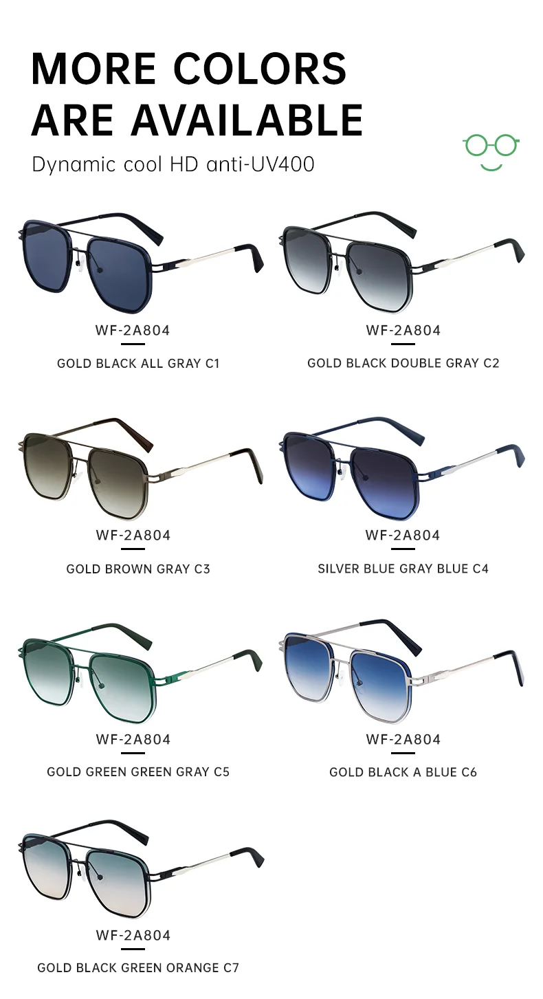 Blue, Green, Brown, Gray, Black, Silver  Partagas Wholesale Fashion Trendy Designer Metal Square Frame Double Bridge UV400 Shades Sun Glasses Sunglasses for Men - Details 9
