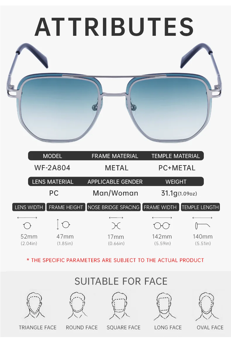 Blue, Green, Brown, Gray, Black, Silver Partagas Wholesale Fashion Trendy Designer Metal Square Frame Double Bridge UV400 Shades Sun Glasses Sunglasses for Men - Details 10