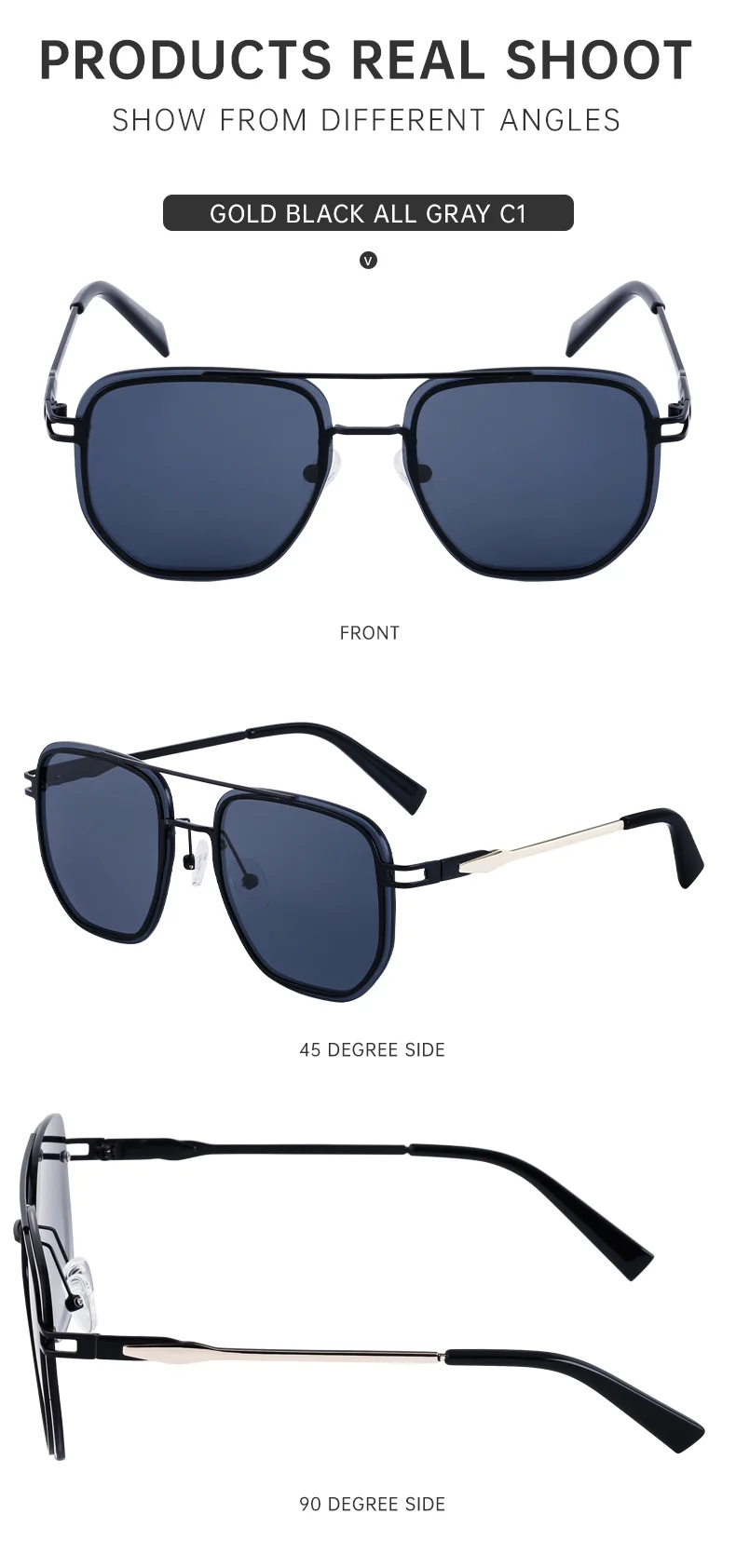 Blue, Green, Brown, Gray, Black, Silver  Partagas Wholesale Fashion Trendy Designer Metal Square Frame Double Bridge UV400 Shades Sun Glasses Sunglasses for Men - Details 11