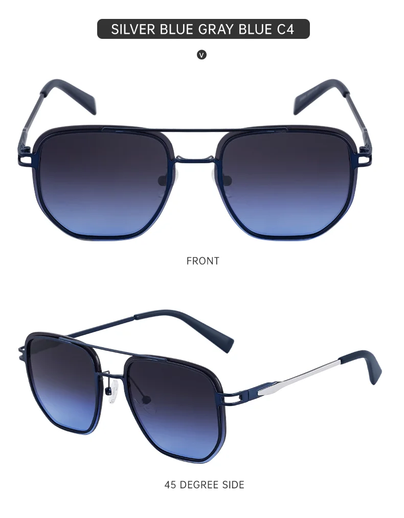 Blue, Green, Brown, Gray, Black, Silver  Partagas Wholesale Fashion Trendy Designer Metal Square Frame Double Bridge UV400 Shades Sun Glasses Sunglasses for Men - Details 14