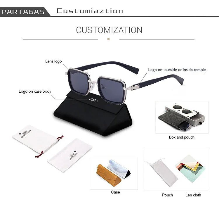 Blue, Green, Brown, Gray, Black, Silver  Partagas Wholesale Fashion Trendy Designer Metal Square Frame Double Bridge UV400 Shades Sun Glasses Sunglasses for Men - Details 23