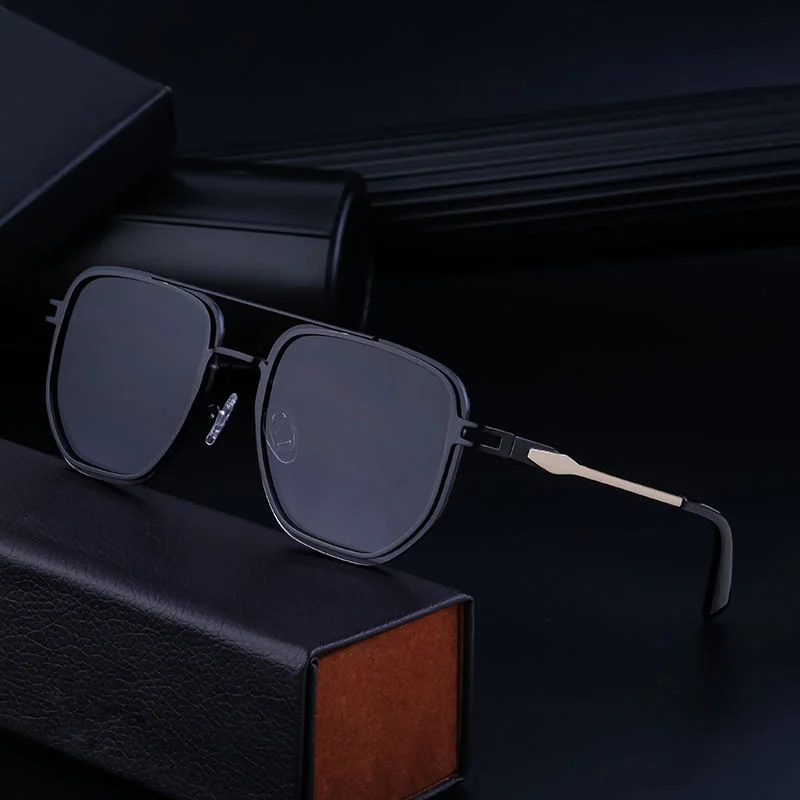 Blue, Green, Brown, Gray, Black, Silver  Partagas Wholesale Fashion Trendy Designer Metal Square Frame Double Bridge UV400 Shades Sun Glasses Sunglasses for Men - View 2