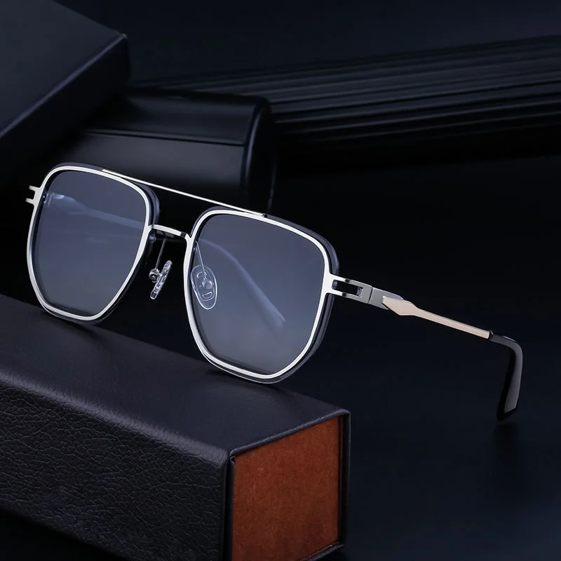 Blue, Green, Brown, Gray, Black, Silver  Partagas Wholesale Fashion Trendy Designer Metal Square Frame Double Bridge UV400 Shades Sun Glasses Sunglasses for Men - View 3