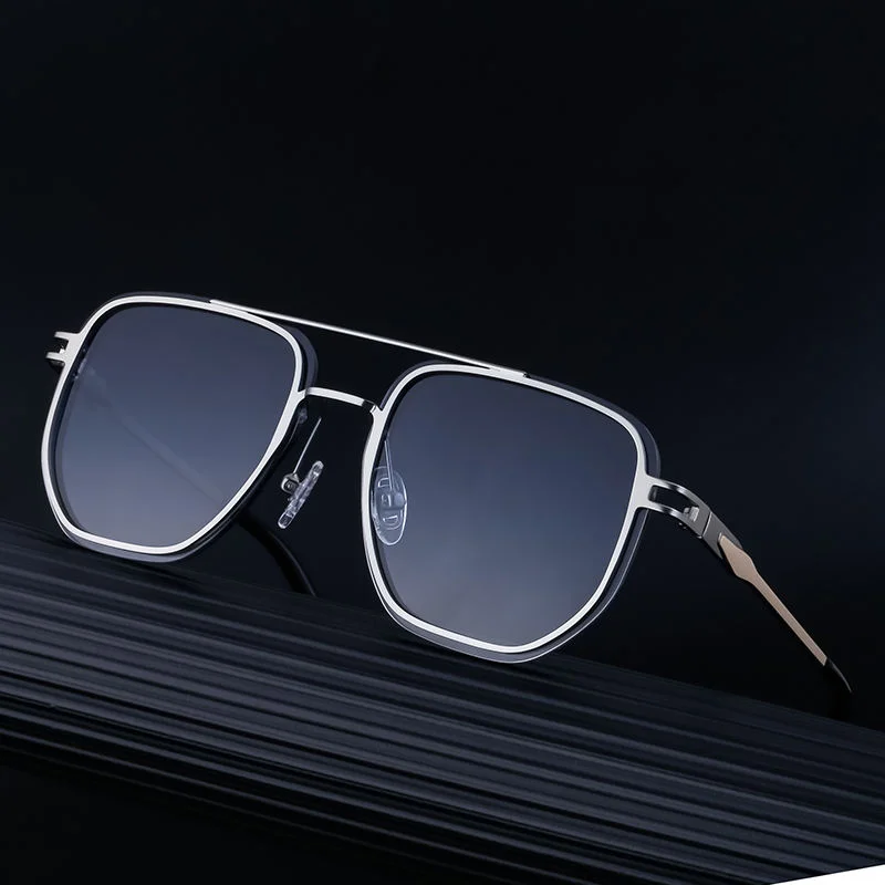 Blue, Green, Brown, Gray, Black, Silver  Partagas Wholesale Fashion Trendy Designer Metal Square Frame Double Bridge UV400 Shades Sun Glasses Sunglasses for Men - View 4