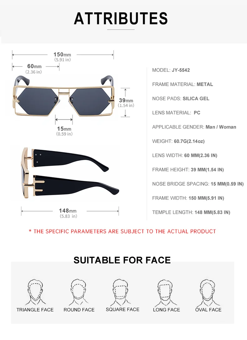 metal Custom Logo Rectangle Metal Frame Polygonal Lens UV400 Shades Sun Glasses Sunglasses for Women Men - Details 6