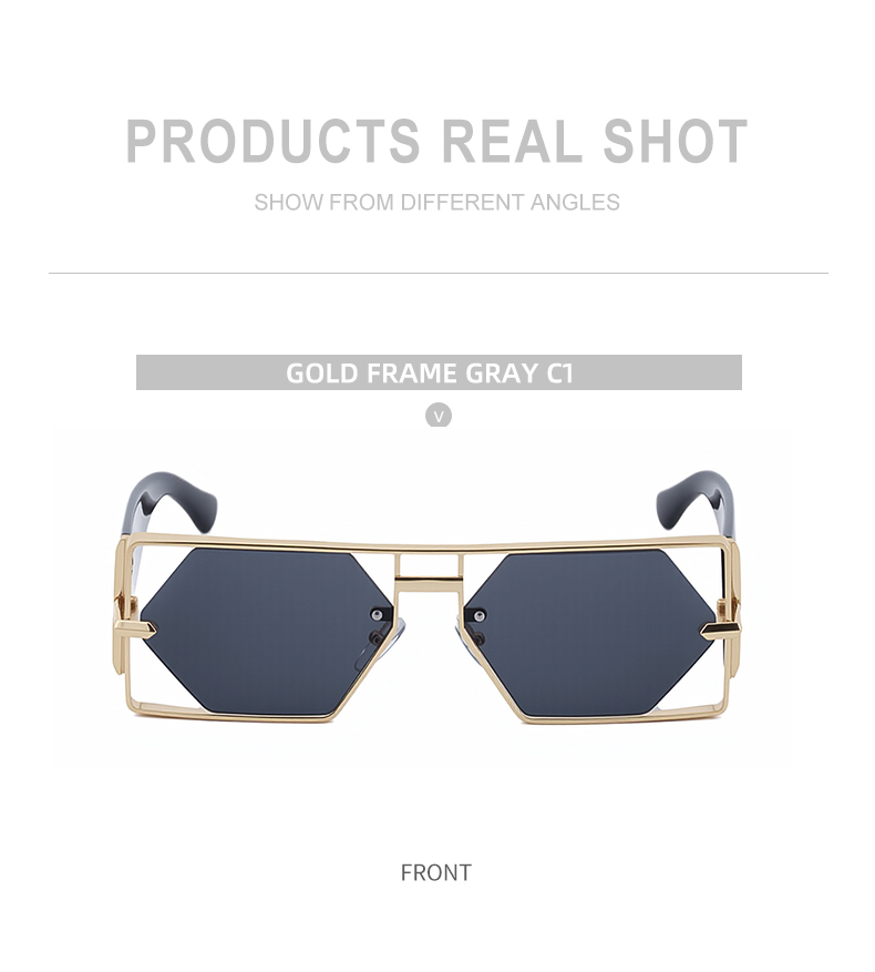 metal Custom Logo Rectangle Metal Frame Polygonal Lens UV400 Shades Sun Glasses Sunglasses for Women Men - Details 7