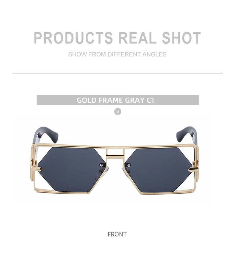  metal Custom Logo Rectangle Metal Frame Polygonal Lens UV400 Shades Sun Glasses Sunglasses for Women Men - Details 7