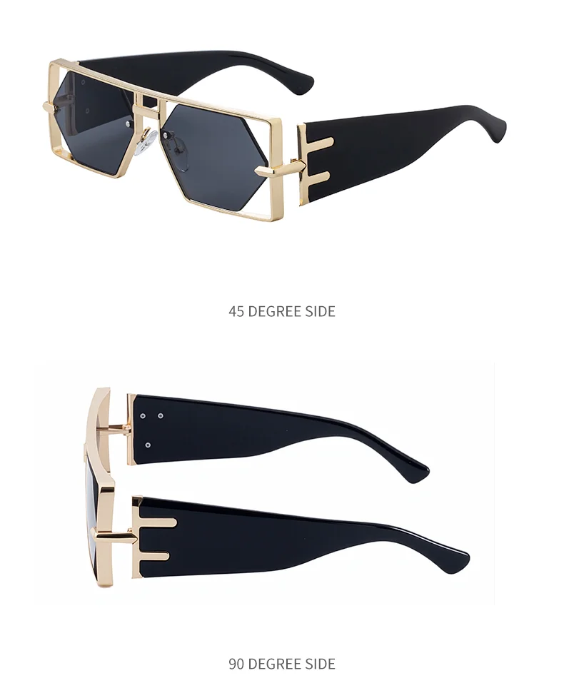  metal Custom Logo Rectangle Metal Frame Polygonal Lens UV400 Shades Sun Glasses Sunglasses for Women Men - Details 8