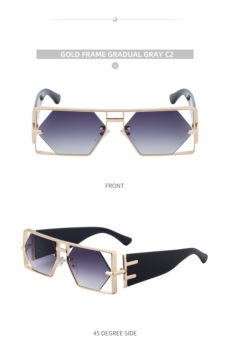 metal Custom Logo Rectangle Metal Frame Polygonal Lens UV400 Shades Sun Glasses Sunglasses for Women Men - Details 9