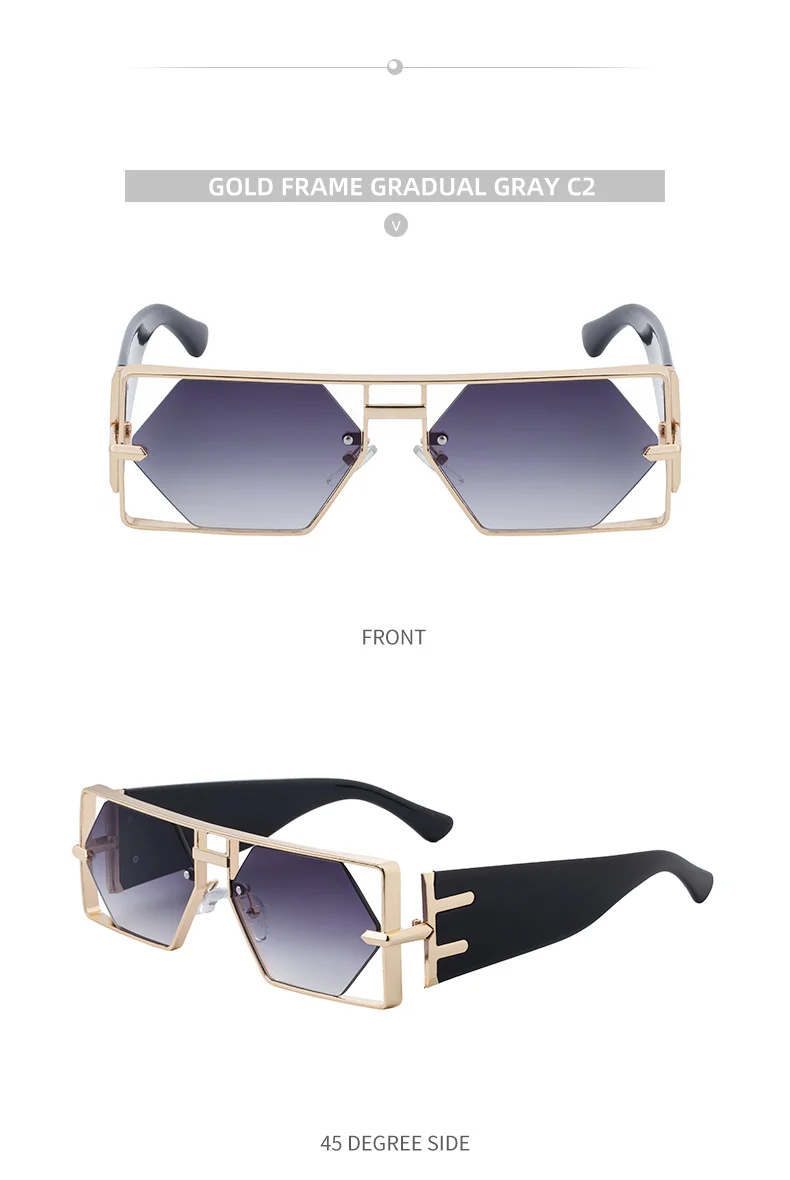 metal Custom Logo Rectangle Metal Frame Polygonal Lens UV400 Shades Sun Glasses Sunglasses for Women Men - Details 9