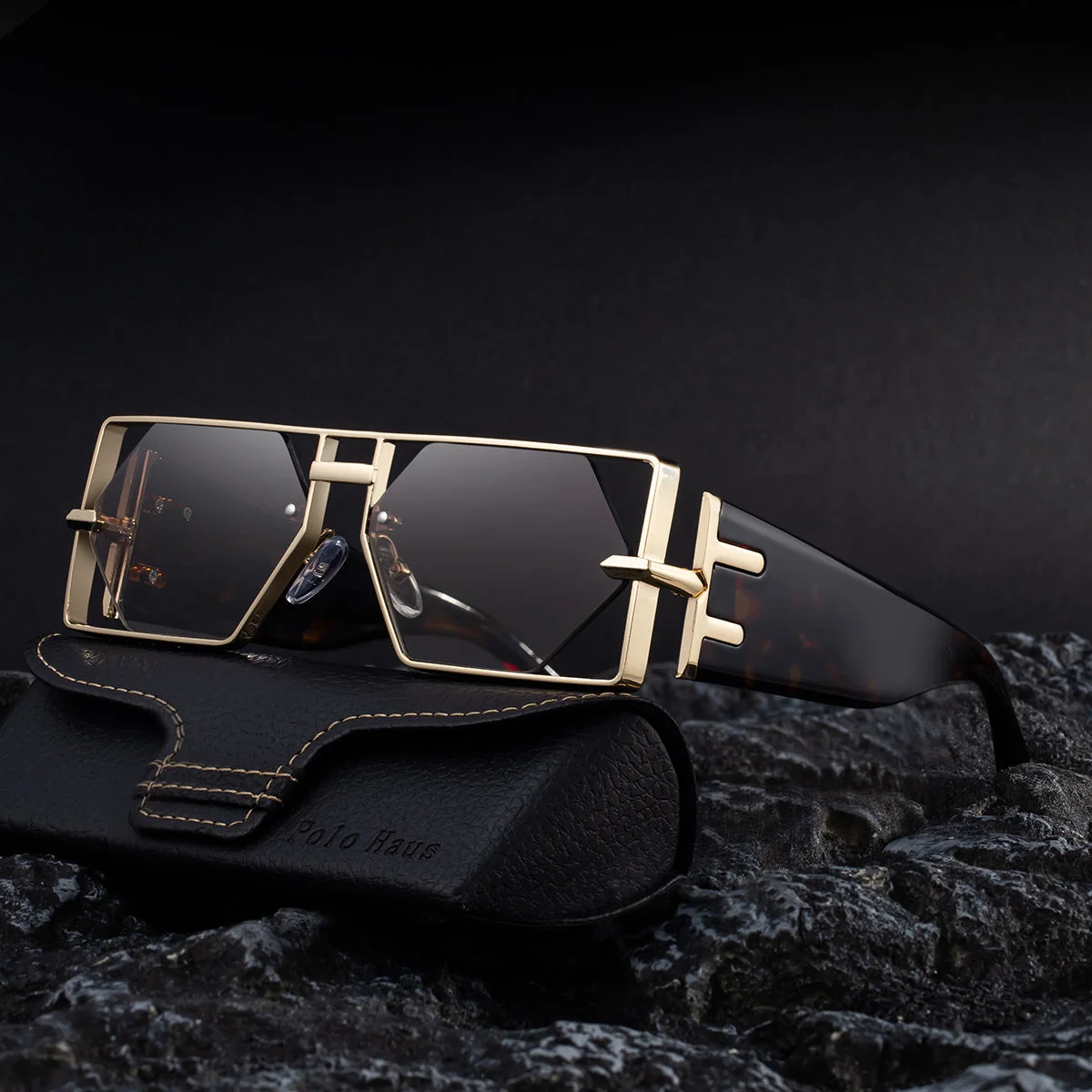 Custom Logo Rectangle Metal Frame Polygonal Lens UV400 Shades Sun Glasses Sunglasses for Women Men