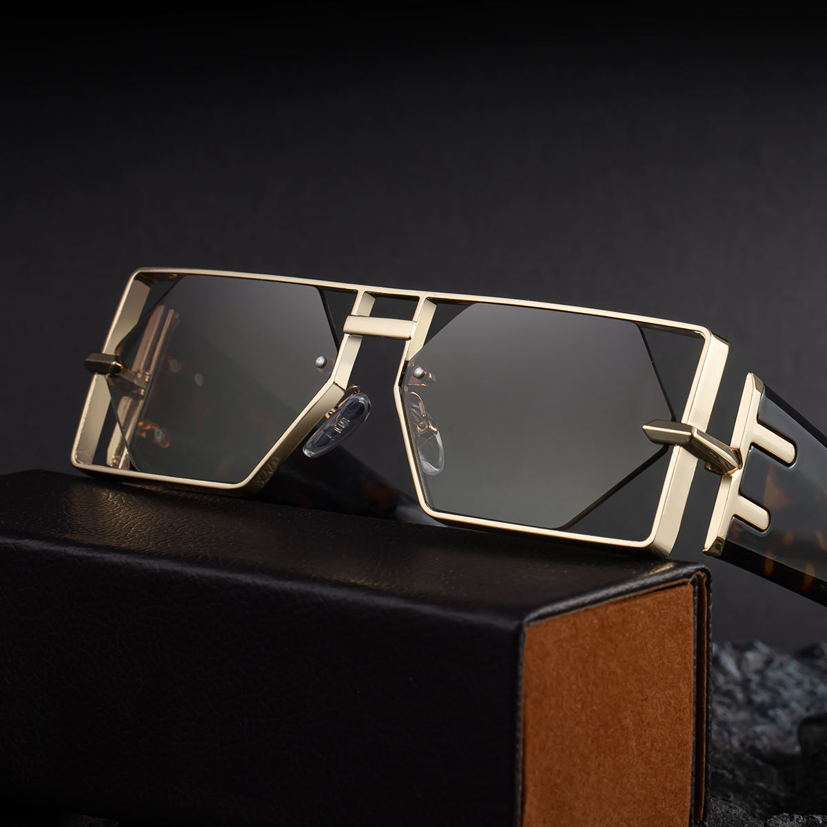 Custom Logo Rectangle Metal Frame Polygonal Lens UV400 Shades Sun Glasses Sunglasses for Women Men Custom Eyewear